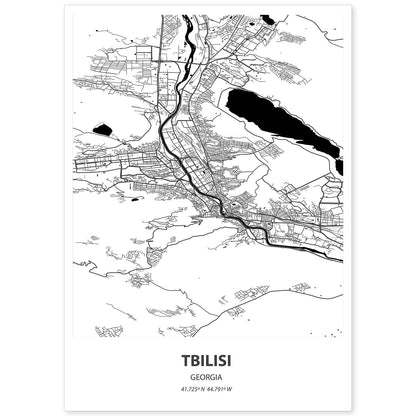 Poster con mapa de Tbilisi - Georgia. Láminas de ciudades de Oriente Medio con mares y ríos en color negro.-Artwork-Nacnic-A4-Sin marco-Nacnic Estudio SL