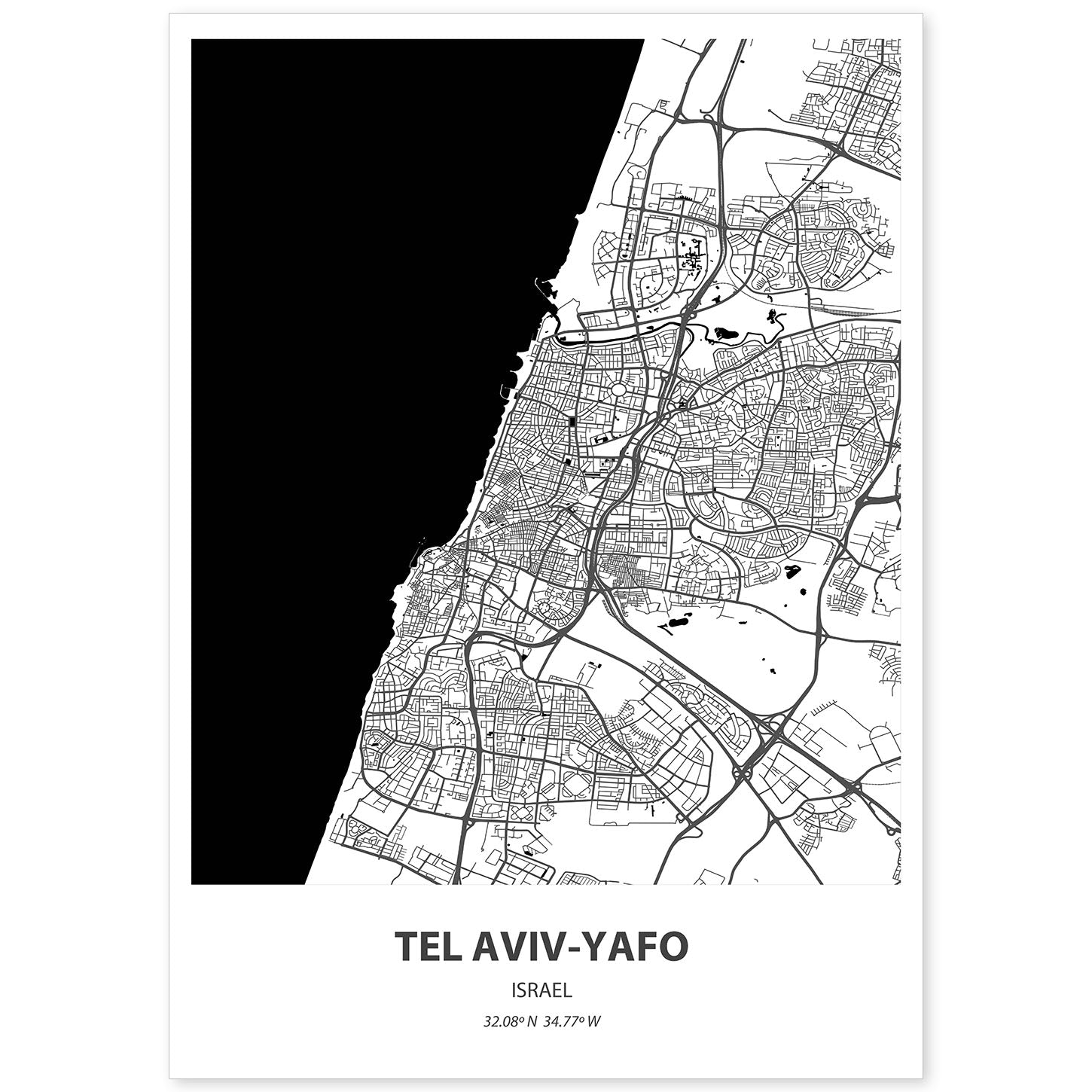 Poster con mapa de Tel Aviv Yafo - Israel. Láminas de ciudades de Oriente Medio con mares y ríos en color negro.-Artwork-Nacnic-A4-Sin marco-Nacnic Estudio SL