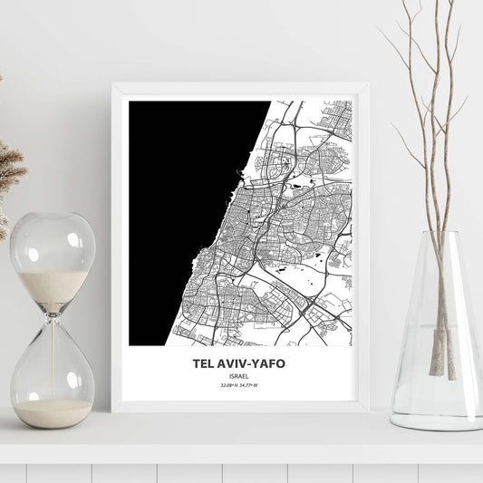 Poster con mapa de Tel Aviv Yafo - Israel. Láminas de ciudades de Oriente Medio con mares y ríos en color negro.-Artwork-Nacnic-Nacnic Estudio SL