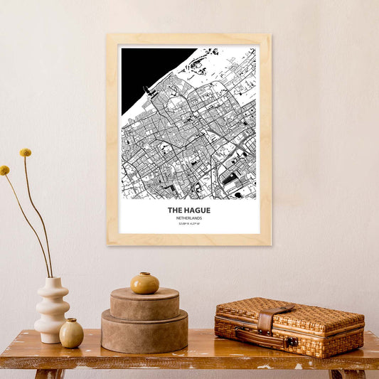 Poster con mapa de The hague - Holanda. Láminas de ciudades de Holanda y Bélgica con mares y ríos en color negro.-Artwork-Nacnic-Nacnic Estudio SL