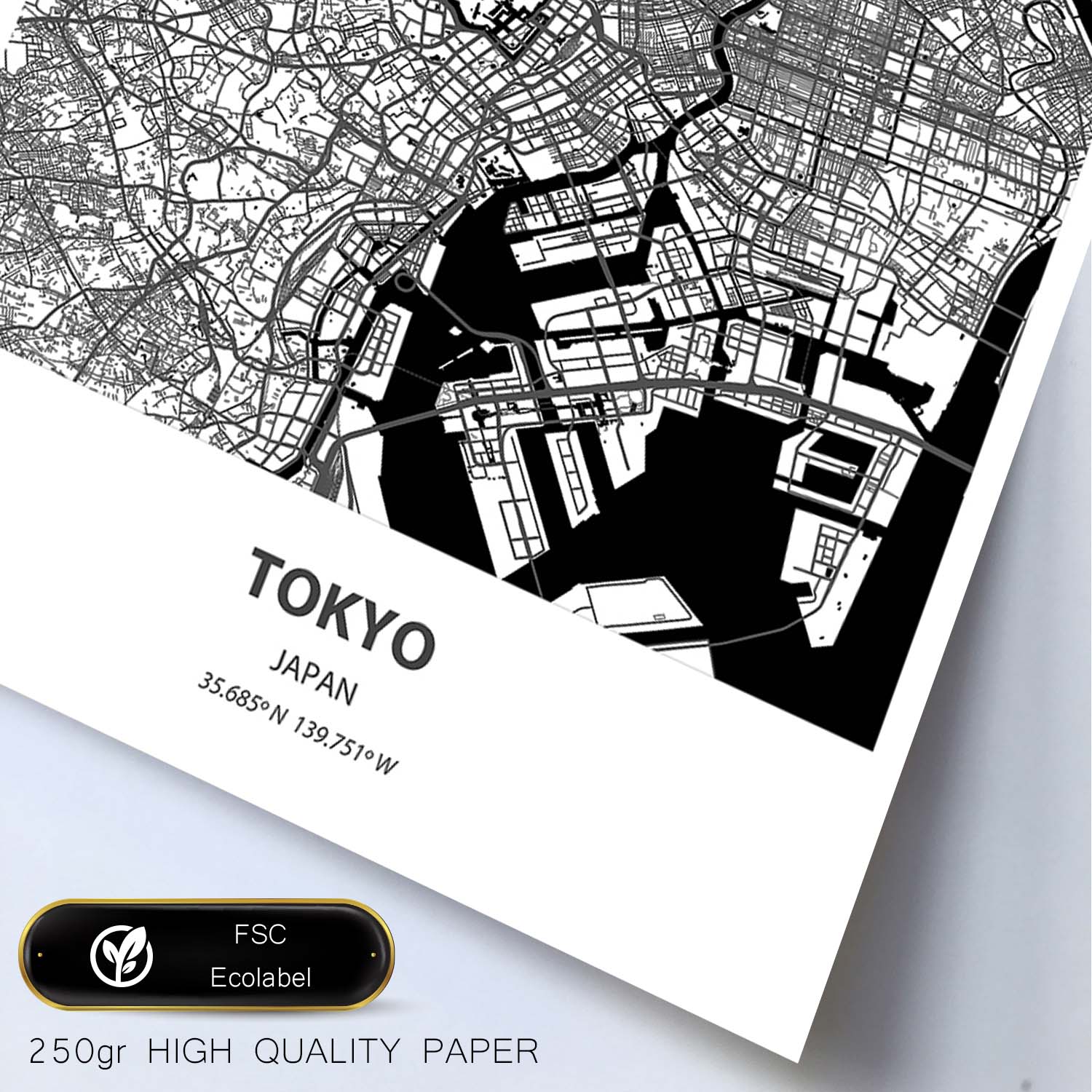 Poster con mapa de Tokio - Japon. Láminas de ciudades de Asia con mares y ríos en color negro.-Artwork-Nacnic-Nacnic Estudio SL