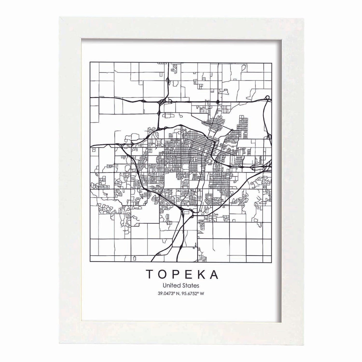 Poster con mapa de Topeka. Lámina de Estados Unidos, con imágenes de mapas y carreteras-Artwork-Nacnic-A3-Marco Blanco-Nacnic Estudio SL