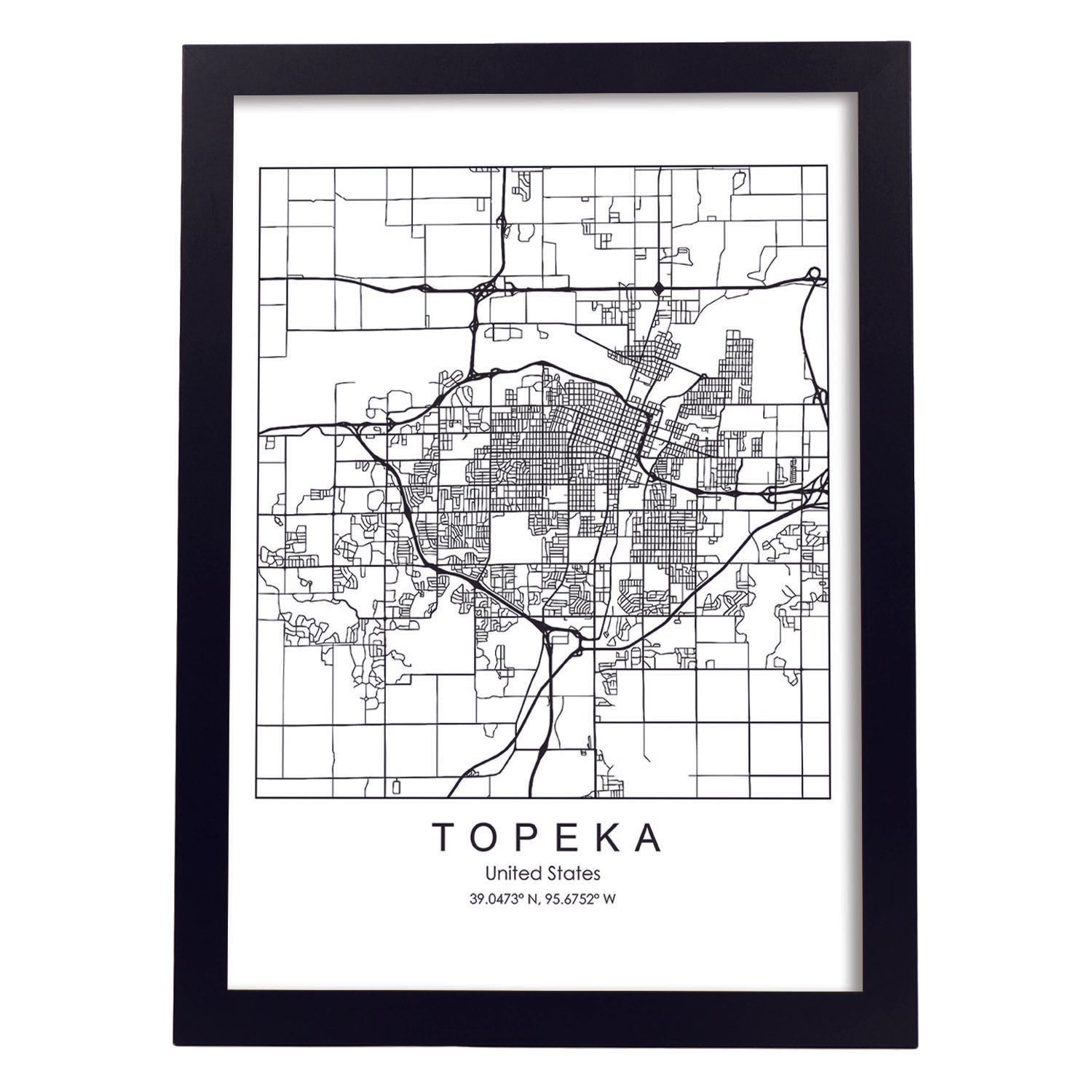 Poster con mapa de Topeka. Lámina de Estados Unidos, con imágenes de mapas y carreteras-Artwork-Nacnic-A3-Marco Negro-Nacnic Estudio SL