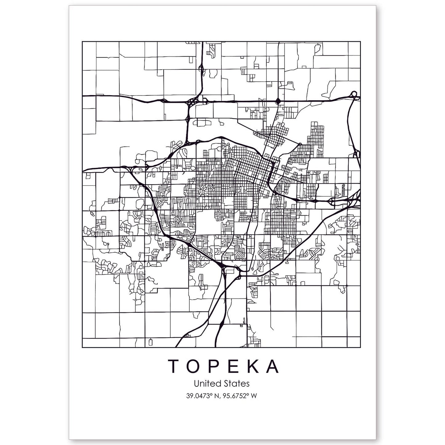 Poster con mapa de Topeka. Lámina de Estados Unidos, con imágenes de mapas y carreteras-Artwork-Nacnic-A4-Sin marco-Nacnic Estudio SL