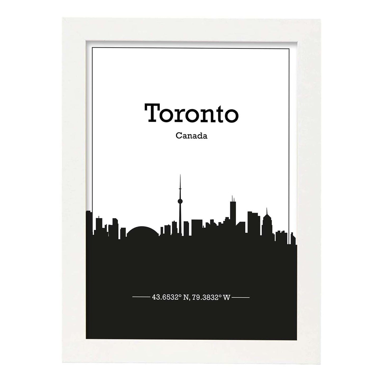 Poster con mapa de Toronto - Canada. Láminas con Skyline de ciudades de Estados Unidos, Canada, Mexico con sombra negra.-Artwork-Nacnic-A3-Marco Blanco-Nacnic Estudio SL