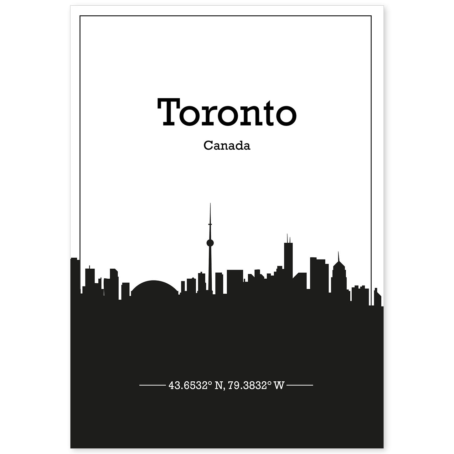 Poster con mapa de Toronto - Canada. Láminas con Skyline de ciudades de Estados Unidos, Canada, Mexico con sombra negra.-Artwork-Nacnic-A4-Sin marco-Nacnic Estudio SL