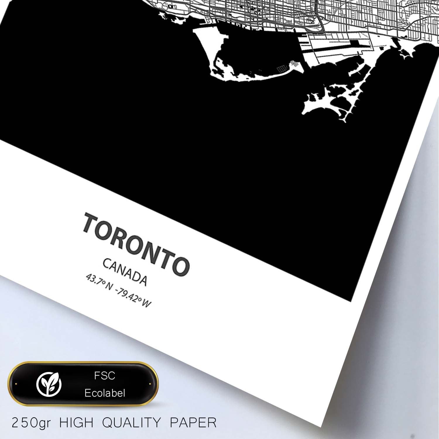 Poster con mapa de Toronto - Canada. Láminas de ciudades de Canada con mares y ríos en color negro.-Artwork-Nacnic-Nacnic Estudio SL