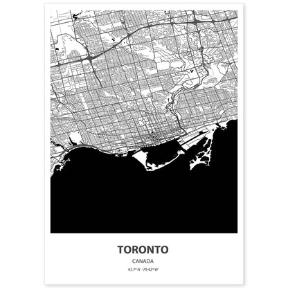Poster con mapa de Toronto - Canada. Láminas de ciudades de Canada con mares y ríos en color negro.-Artwork-Nacnic-A4-Sin marco-Nacnic Estudio SL