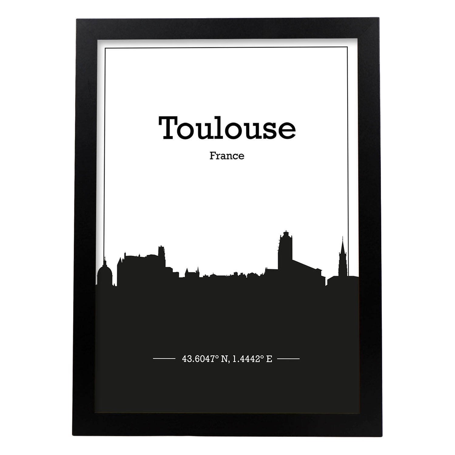 Poster con mapa de Toulouse - Francia. Láminas con Skyline de ciudades de Francia con sombra negra.-Artwork-Nacnic-A3-Marco Negro-Nacnic Estudio SL