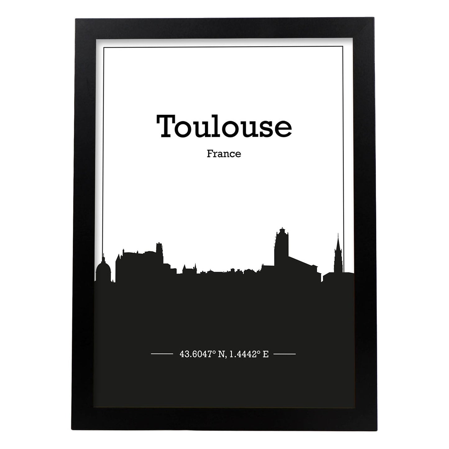 Poster con mapa de Toulouse - Francia. Láminas con Skyline de ciudades de Francia con sombra negra.-Artwork-Nacnic-A4-Marco Negro-Nacnic Estudio SL