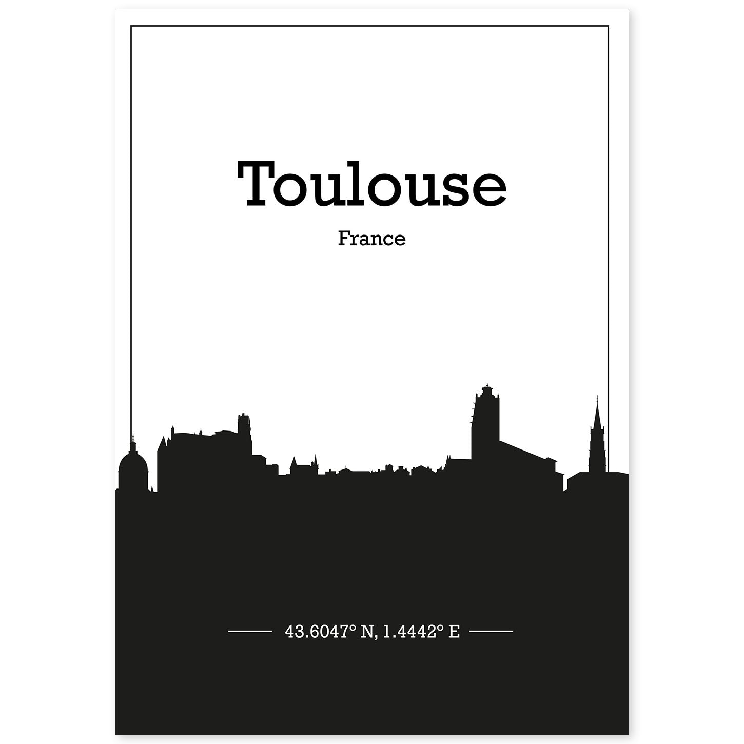 Poster con mapa de Toulouse - Francia. Láminas con Skyline de ciudades de Francia con sombra negra.-Artwork-Nacnic-A4-Sin marco-Nacnic Estudio SL