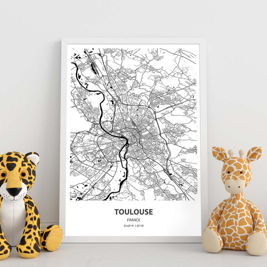 Poster con mapa de Toulouse - Francia. Láminas de ciudades de Francia con mares y ríos en color negro.-Artwork-Nacnic-Nacnic Estudio SL