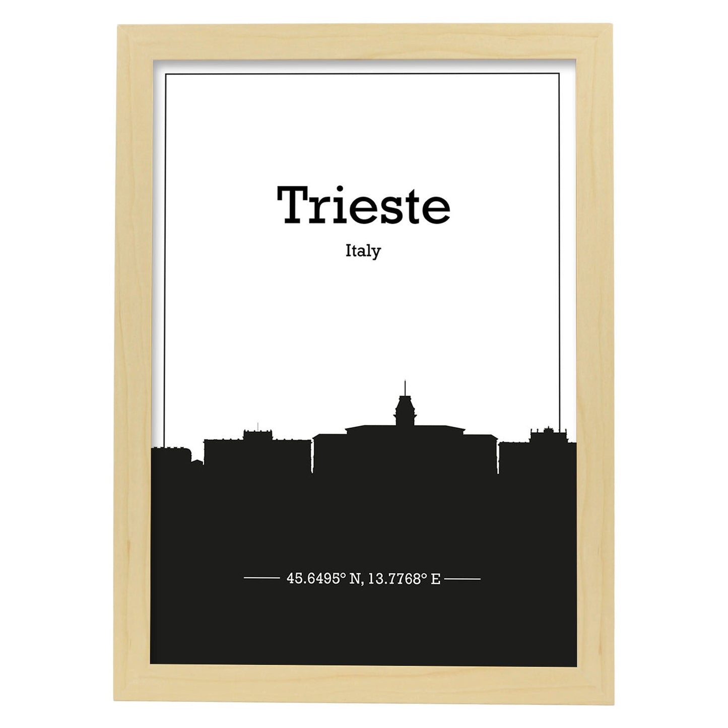 Poster con mapa de Trieste - Italia. Láminas con Skyline de ciudades de Italia con sombra negra.-Artwork-Nacnic-A3-Marco Madera clara-Nacnic Estudio SL