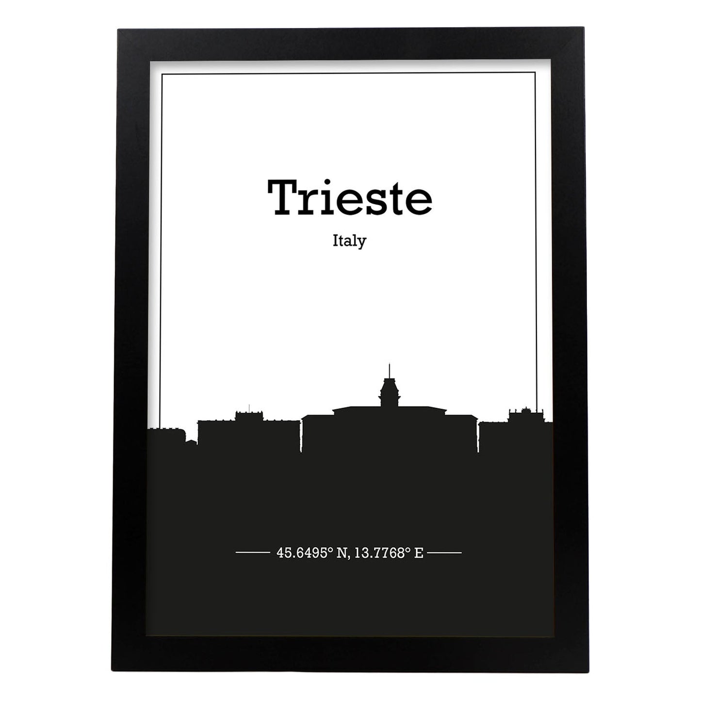 Poster con mapa de Trieste - Italia. Láminas con Skyline de ciudades de Italia con sombra negra.-Artwork-Nacnic-A4-Marco Negro-Nacnic Estudio SL