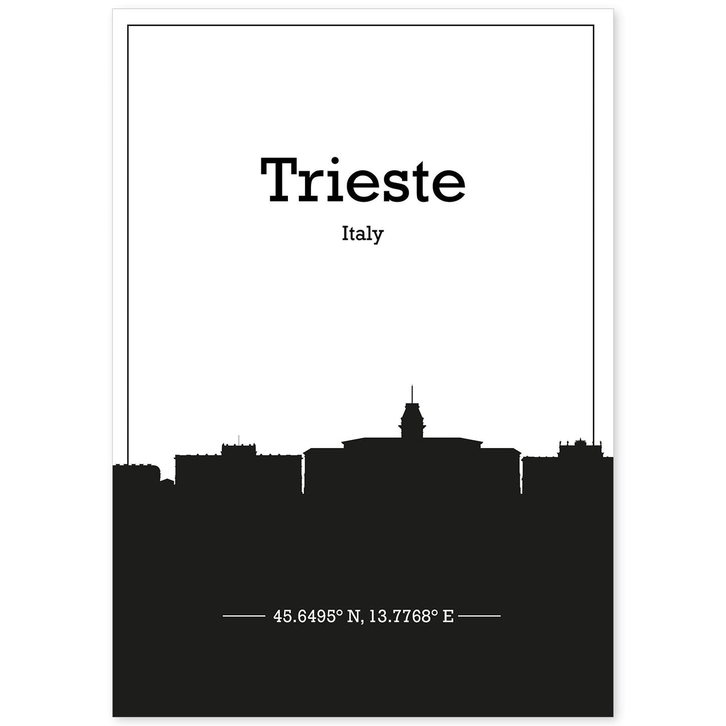 Poster con mapa de Trieste - Italia. Láminas con Skyline de ciudades de Italia con sombra negra.-Artwork-Nacnic-A4-Sin marco-Nacnic Estudio SL