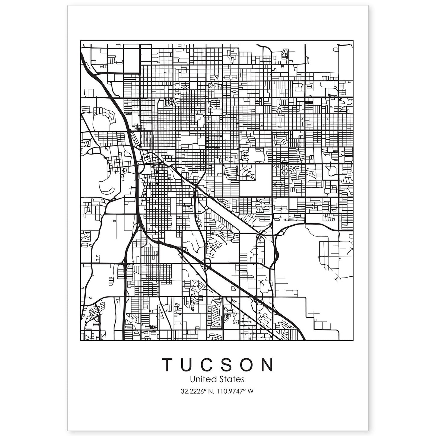 Poster con mapa de Tucson. Lámina de Estados Unidos, con imágenes de mapas y carreteras-Artwork-Nacnic-A4-Sin marco-Nacnic Estudio SL