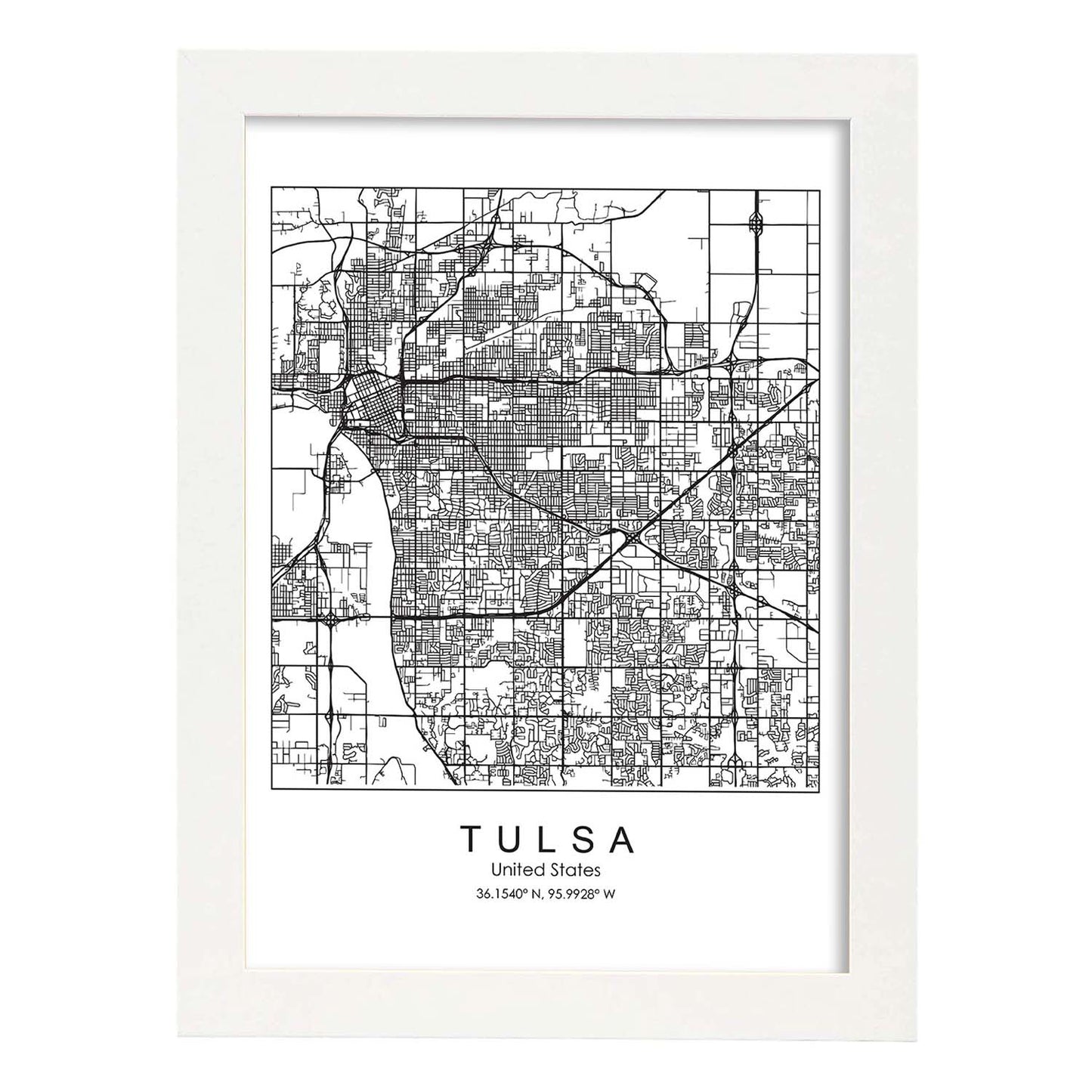 Poster con mapa de Tulsa. Lámina de Estados Unidos, con imágenes de mapas y carreteras-Artwork-Nacnic-A3-Marco Blanco-Nacnic Estudio SL