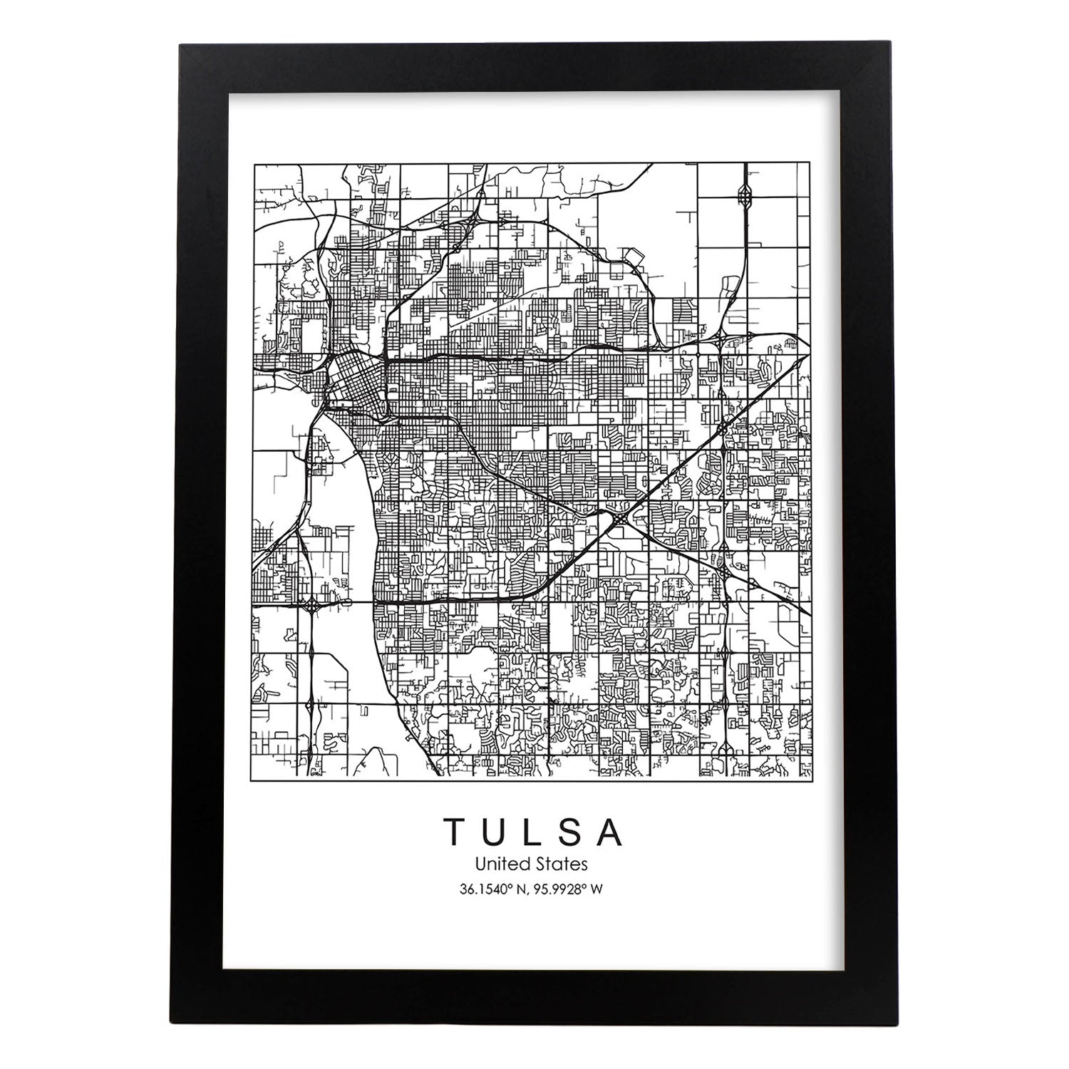 Poster con mapa de Tulsa. Lámina de Estados Unidos, con imágenes de mapas y carreteras-Artwork-Nacnic-A3-Marco Negro-Nacnic Estudio SL