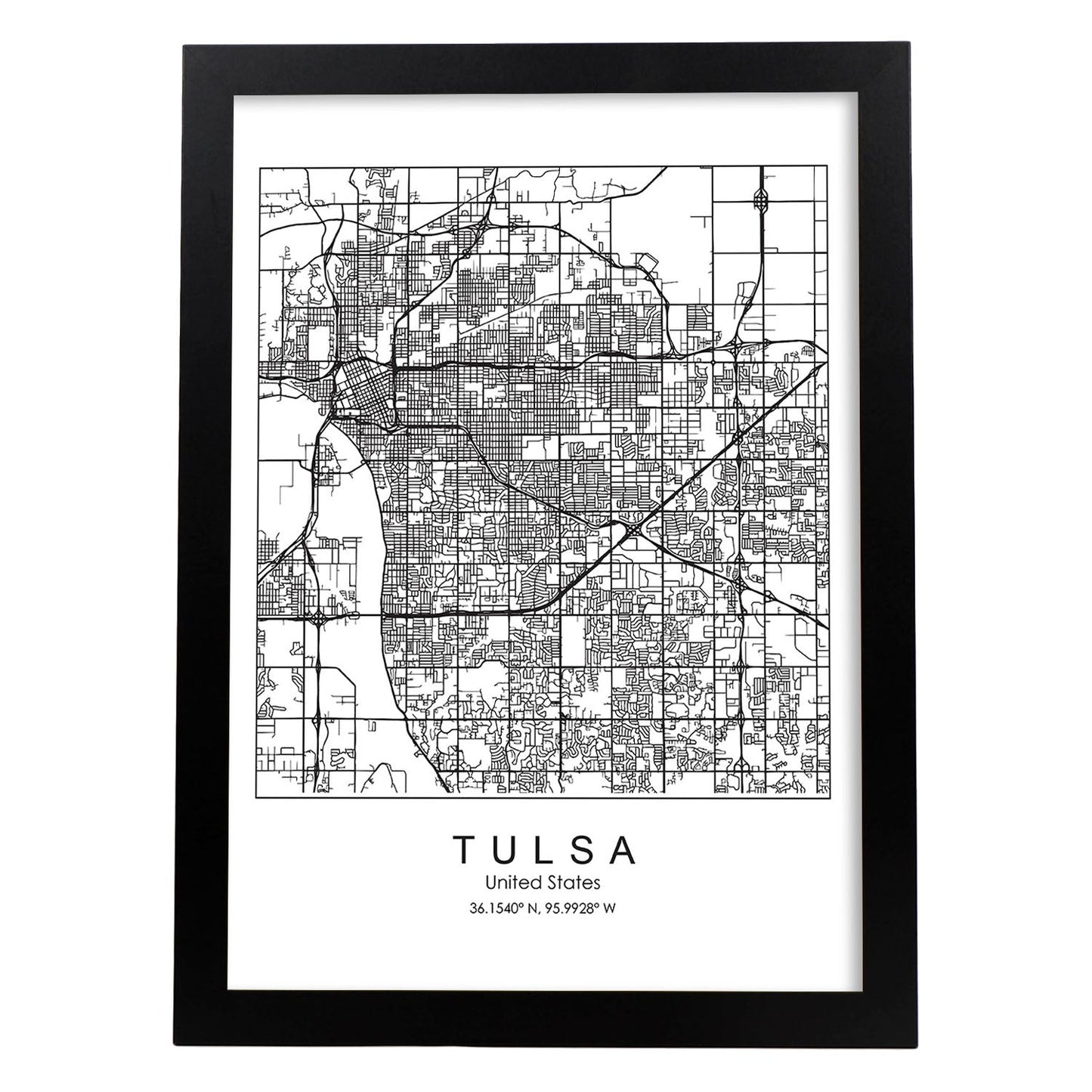 Poster con mapa de Tulsa. Lámina de Estados Unidos, con imágenes de mapas y carreteras-Artwork-Nacnic-A4-Marco Negro-Nacnic Estudio SL