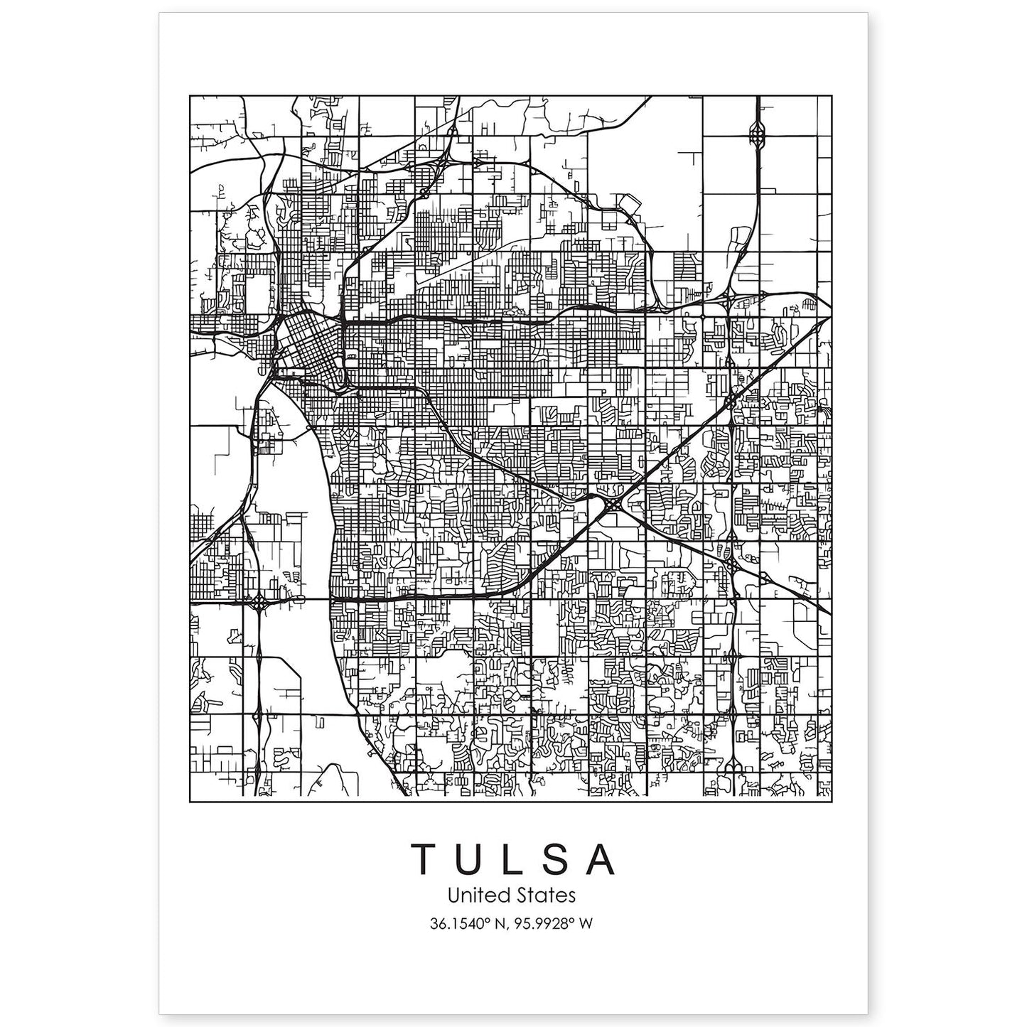 Poster con mapa de Tulsa. Lámina de Estados Unidos, con imágenes de mapas y carreteras-Artwork-Nacnic-A4-Sin marco-Nacnic Estudio SL