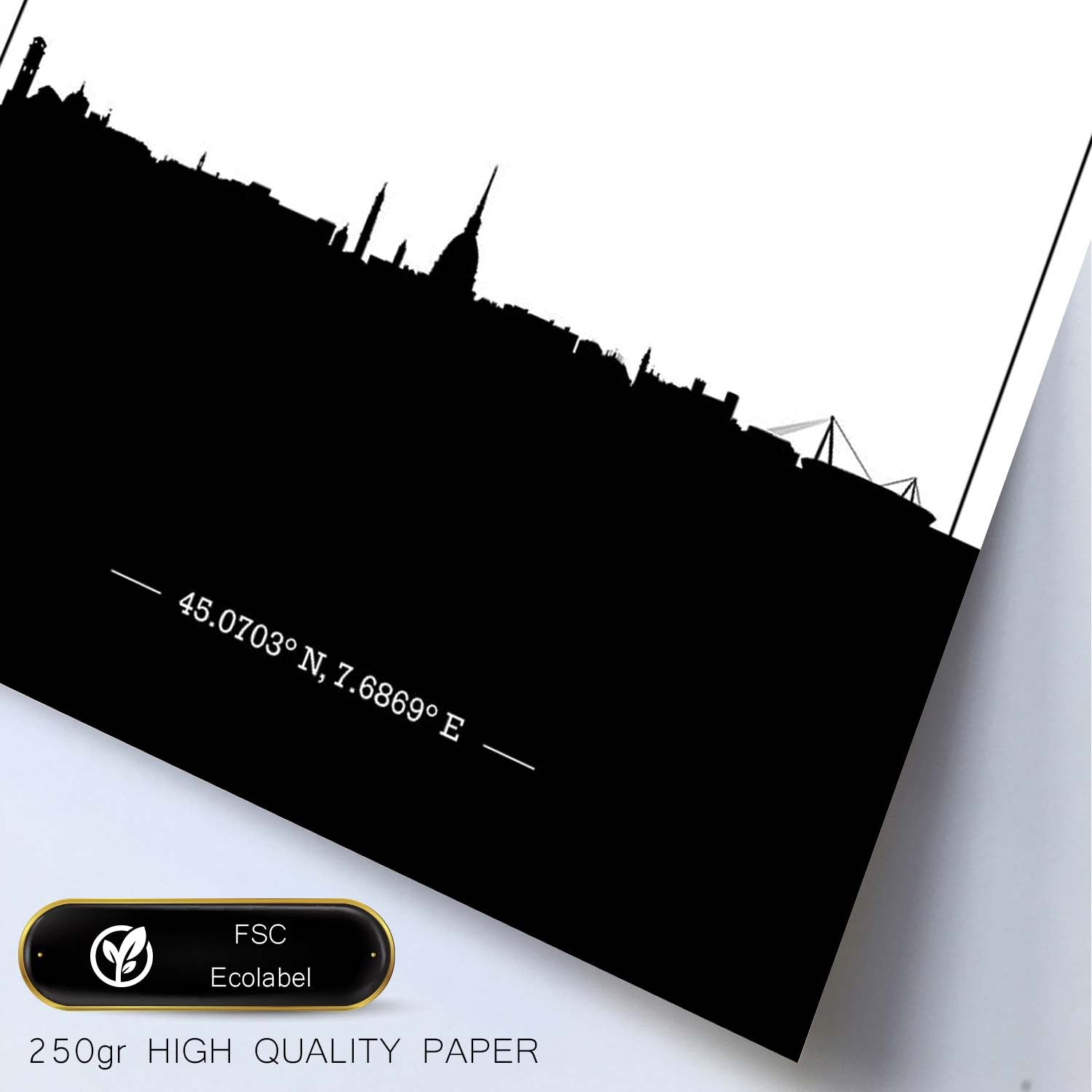 Poster con mapa de Turin - Italia. Láminas con Skyline de ciudades de Italia con sombra negra.-Artwork-Nacnic-Nacnic Estudio SL