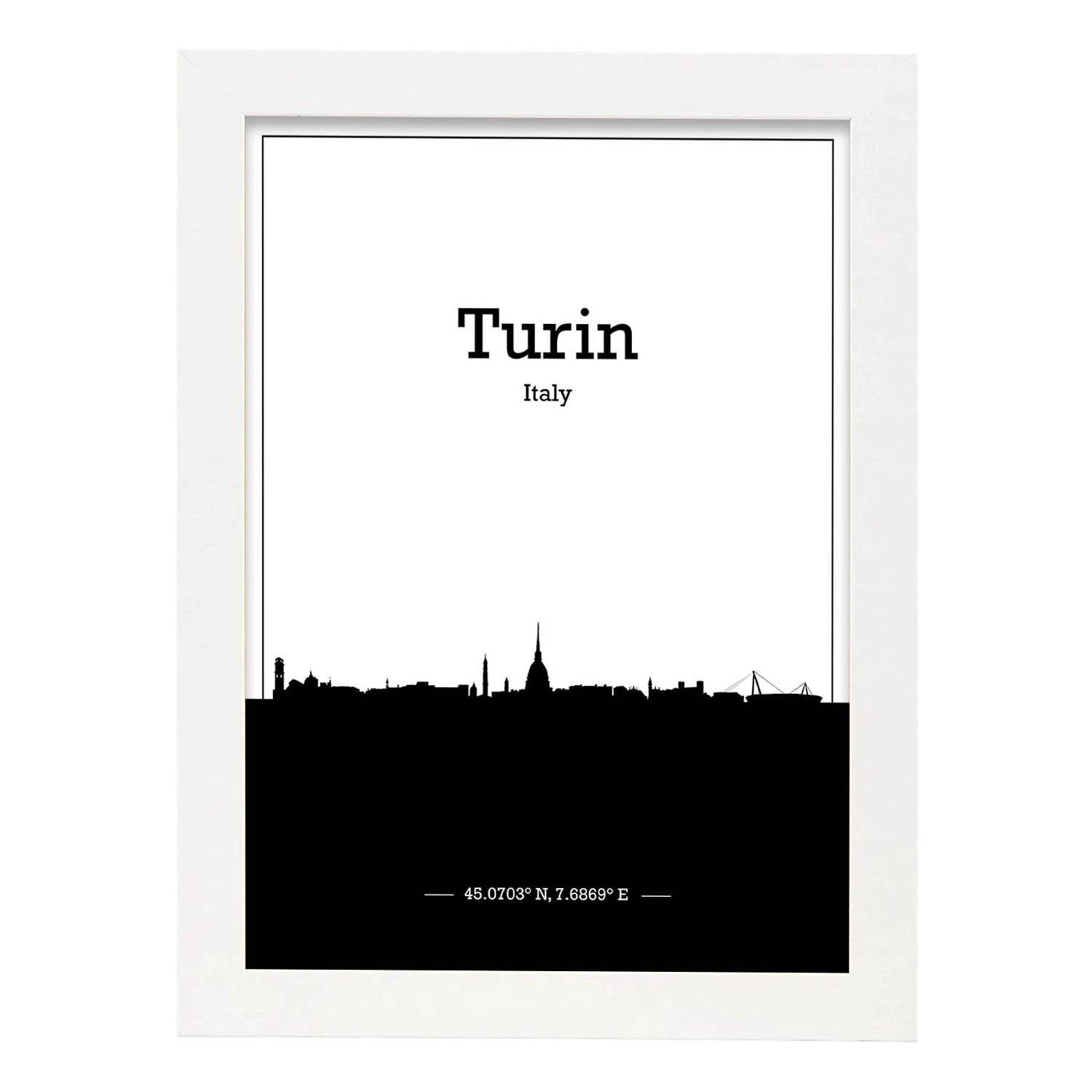 Poster con mapa de Turin - Italia. Láminas con Skyline de ciudades de Italia con sombra negra.-Artwork-Nacnic-A3-Marco Blanco-Nacnic Estudio SL