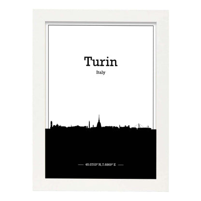 Poster con mapa de Turin - Italia. Láminas con Skyline de ciudades de Italia con sombra negra.-Artwork-Nacnic-A4-Marco Blanco-Nacnic Estudio SL