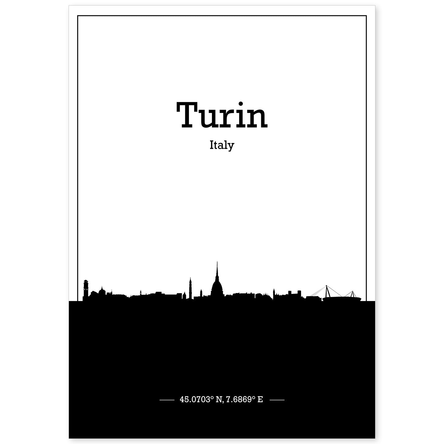 Poster con mapa de Turin - Italia. Láminas con Skyline de ciudades de Italia con sombra negra.-Artwork-Nacnic-A4-Sin marco-Nacnic Estudio SL