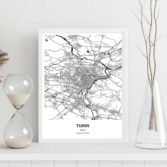 Poster con mapa de Turin - Italia. Láminas de ciudades de Italia con mares y ríos en color negro.-Artwork-Nacnic-Nacnic Estudio SL