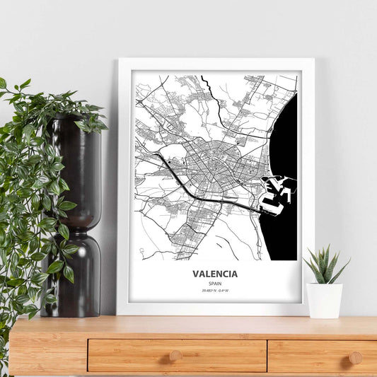 Poster con mapa de Valencia - España. Láminas de ciudades de España con mares y ríos en color negro.-Artwork-Nacnic-Nacnic Estudio SL