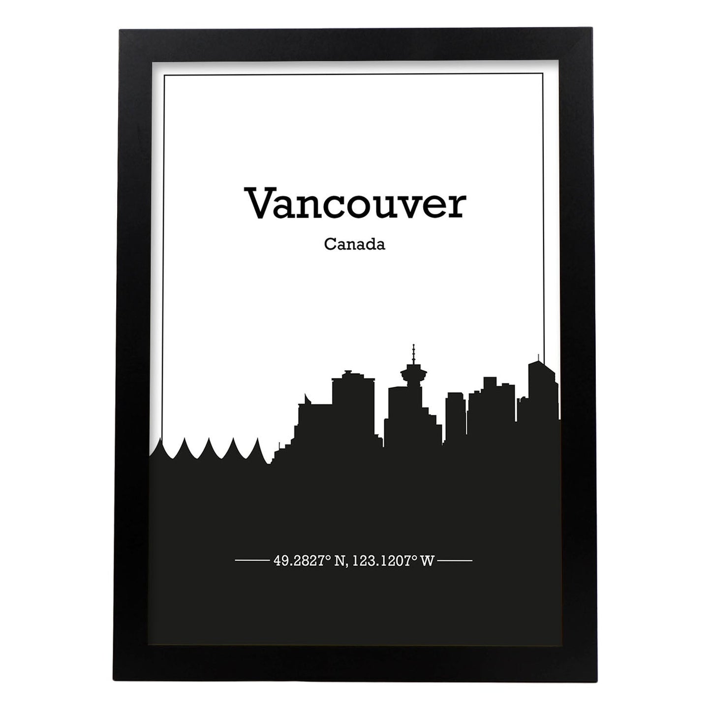 Poster con mapa de Vancouver - Canada. Láminas con Skyline de ciudades de Estados Unidos, Canada, Mexico con sombra negra.-Artwork-Nacnic-A3-Marco Negro-Nacnic Estudio SL