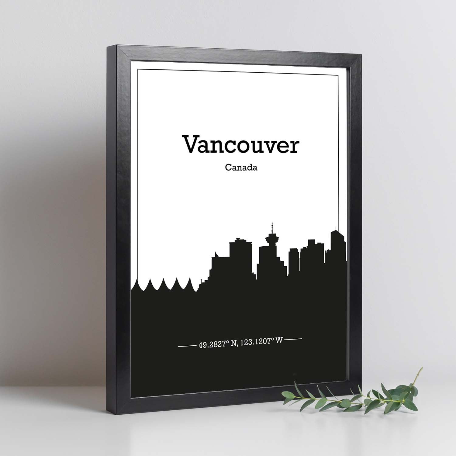 Poster con mapa de Vancouver - Canada. Láminas con Skyline de ciudades de Estados Unidos, Canada, Mexico con sombra negra.-Artwork-Nacnic-Nacnic Estudio SL