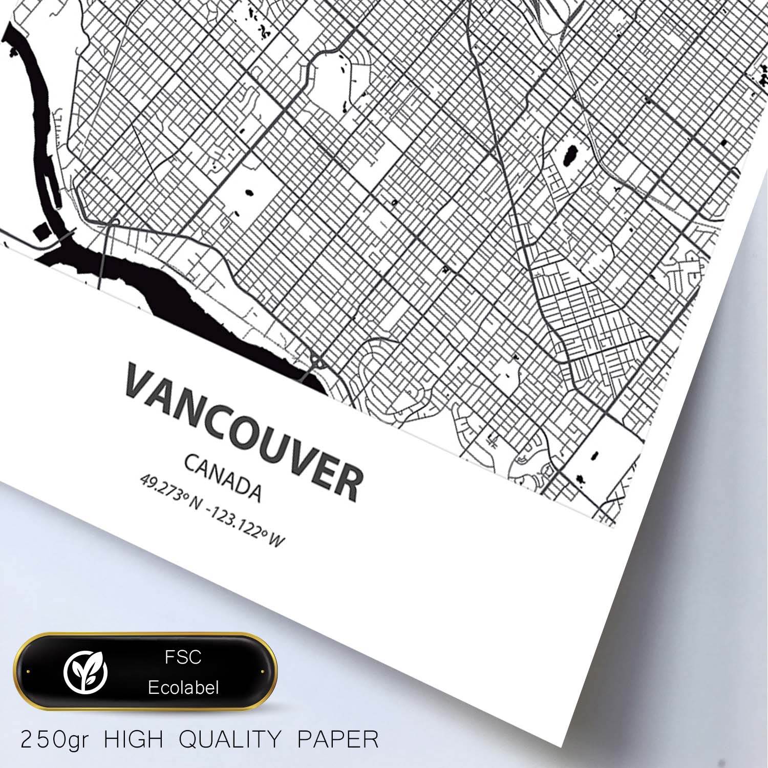 Poster con mapa de Vancouver - Canada. Láminas de ciudades de Canada con mares y ríos en color negro.-Artwork-Nacnic-Nacnic Estudio SL