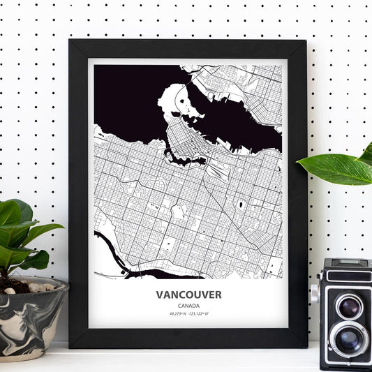 Poster con mapa de Vancouver - Canada. Láminas de ciudades de Canada con mares y ríos en color negro.-Artwork-Nacnic-Nacnic Estudio SL