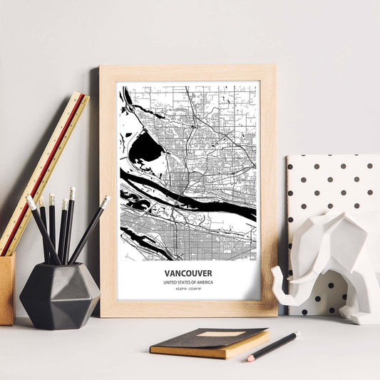 Poster con mapa de Vancouver - USA. Láminas de ciudades de Estados Unidos con mares y ríos en color negro.-Artwork-Nacnic-Nacnic Estudio SL
