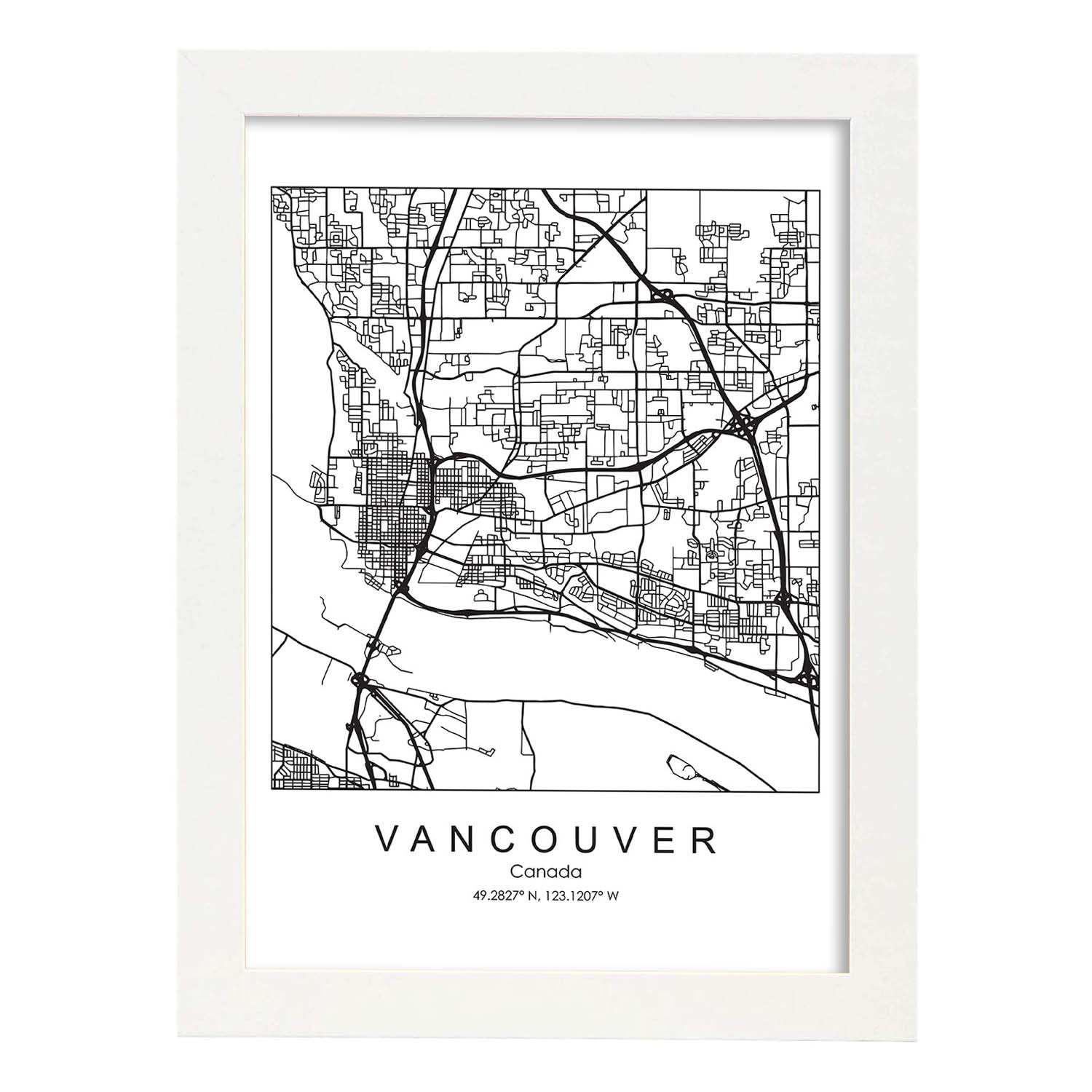 Poster con mapa de Vancouver. Lámina de Estados Unidos, con imágenes de mapas y carreteras-Artwork-Nacnic-A3-Marco Blanco-Nacnic Estudio SL