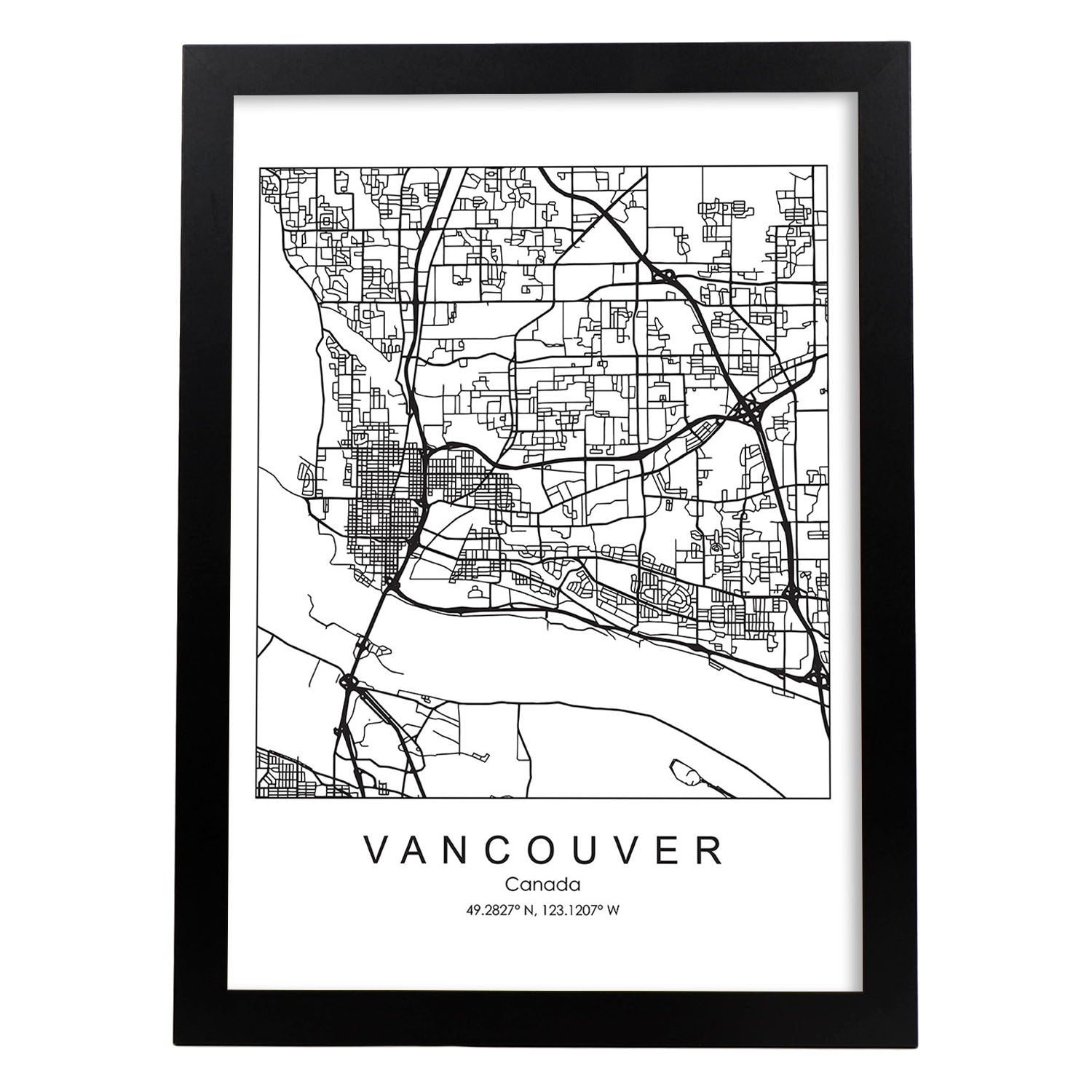 Poster con mapa de Vancouver. Lámina de Estados Unidos, con imágenes de mapas y carreteras-Artwork-Nacnic-A3-Marco Negro-Nacnic Estudio SL