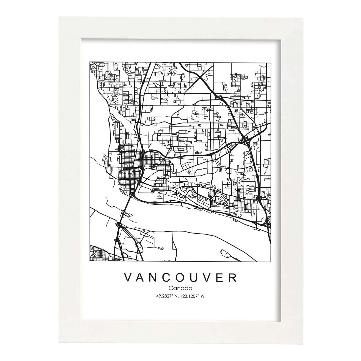 Poster con mapa de Vancouver. Lámina de Estados Unidos, con imágenes de mapas y carreteras-Artwork-Nacnic-A4-Marco Blanco-Nacnic Estudio SL