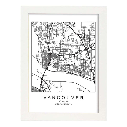 Poster con mapa de Vancouver. Lámina de Estados Unidos, con imágenes de mapas y carreteras-Artwork-Nacnic-A4-Marco Blanco-Nacnic Estudio SL