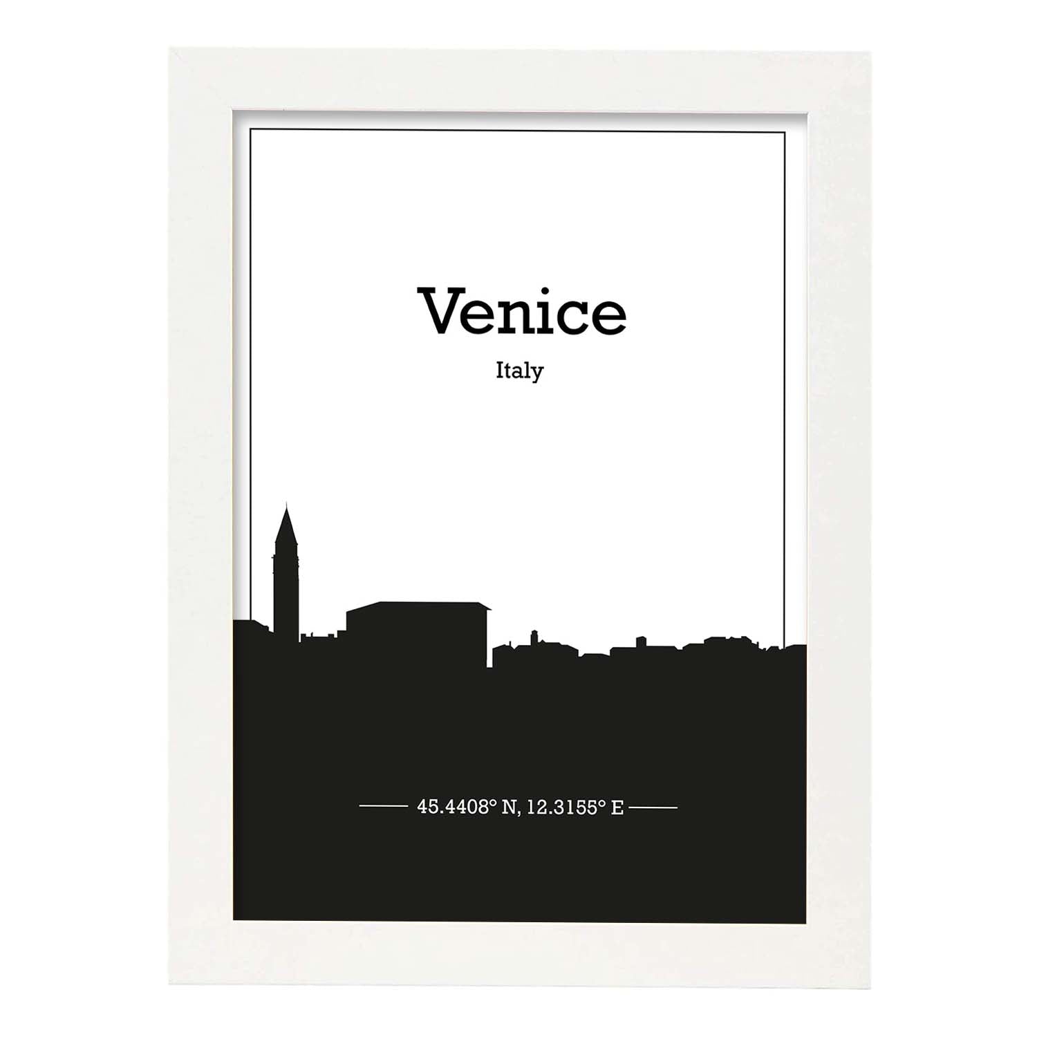 Poster con mapa de Venice - Italia. Láminas con Skyline de ciudades de Italia con sombra negra.-Artwork-Nacnic-A3-Marco Blanco-Nacnic Estudio SL