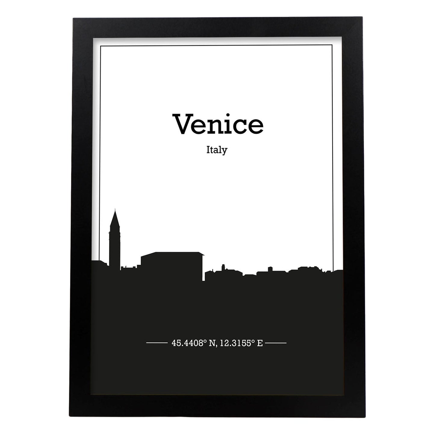 Poster con mapa de Venice - Italia. Láminas con Skyline de ciudades de Italia con sombra negra.-Artwork-Nacnic-A3-Marco Negro-Nacnic Estudio SL