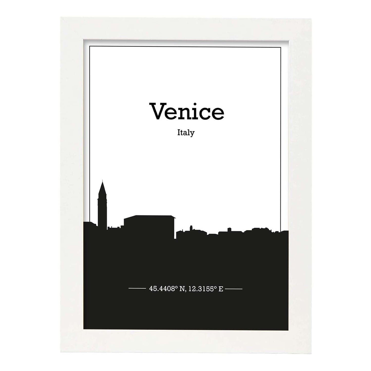 Poster con mapa de Venice - Italia. Láminas con Skyline de ciudades de Italia con sombra negra.-Artwork-Nacnic-A4-Marco Blanco-Nacnic Estudio SL