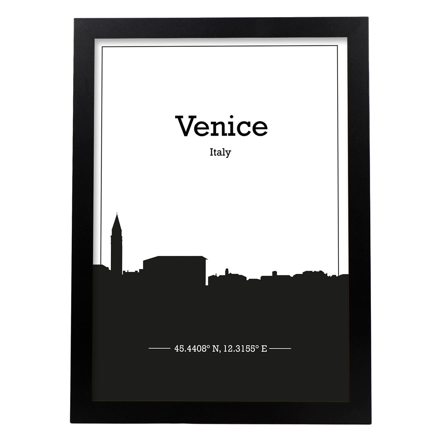 Poster con mapa de Venice - Italia. Láminas con Skyline de ciudades de Italia con sombra negra.-Artwork-Nacnic-A4-Marco Negro-Nacnic Estudio SL