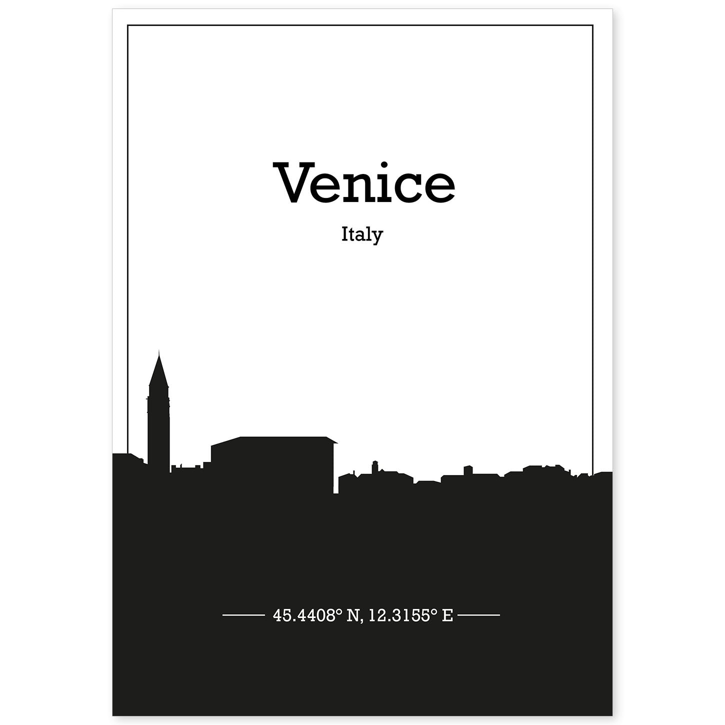 Poster con mapa de Venice - Italia. Láminas con Skyline de ciudades de Italia con sombra negra.-Artwork-Nacnic-A4-Sin marco-Nacnic Estudio SL