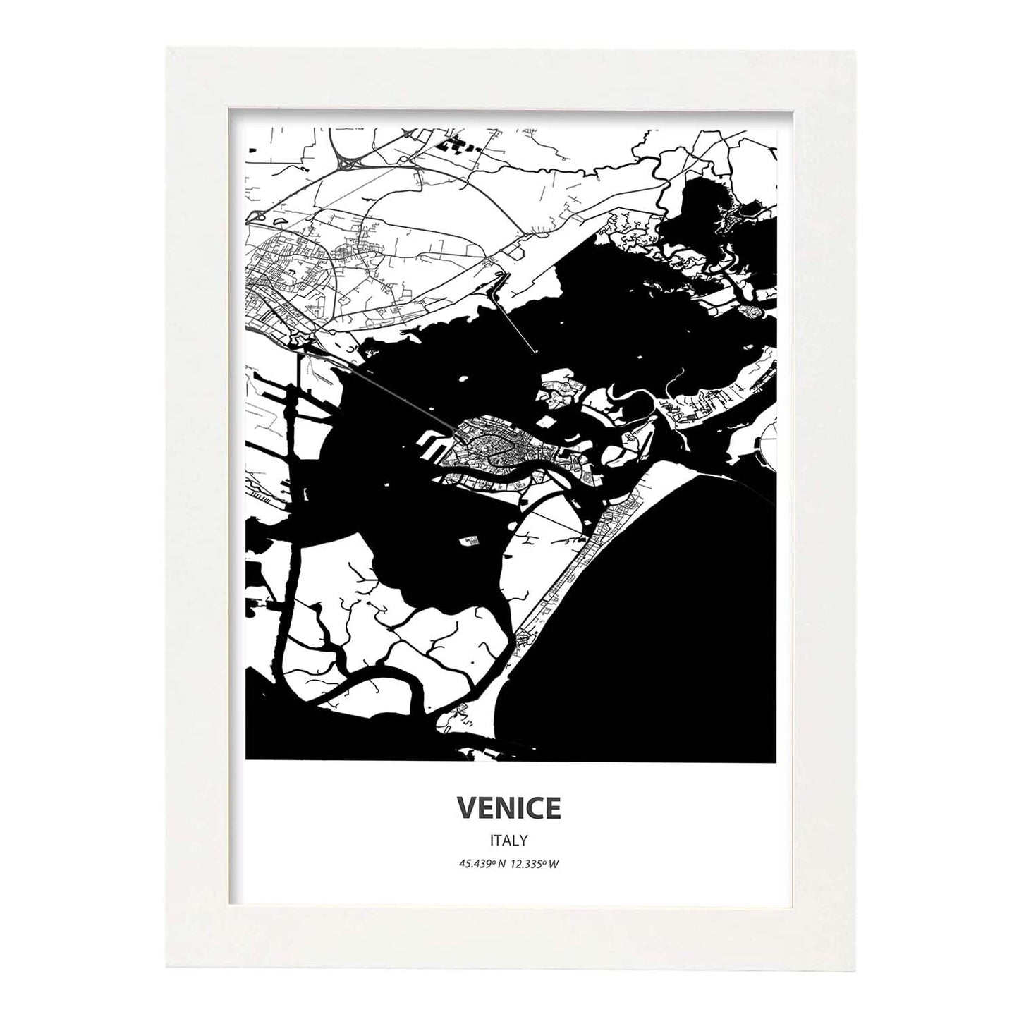 Poster con mapa de Venice - Italia. Láminas de ciudades de Italia con mares y ríos en color negro.-Artwork-Nacnic-A3-Marco Blanco-Nacnic Estudio SL