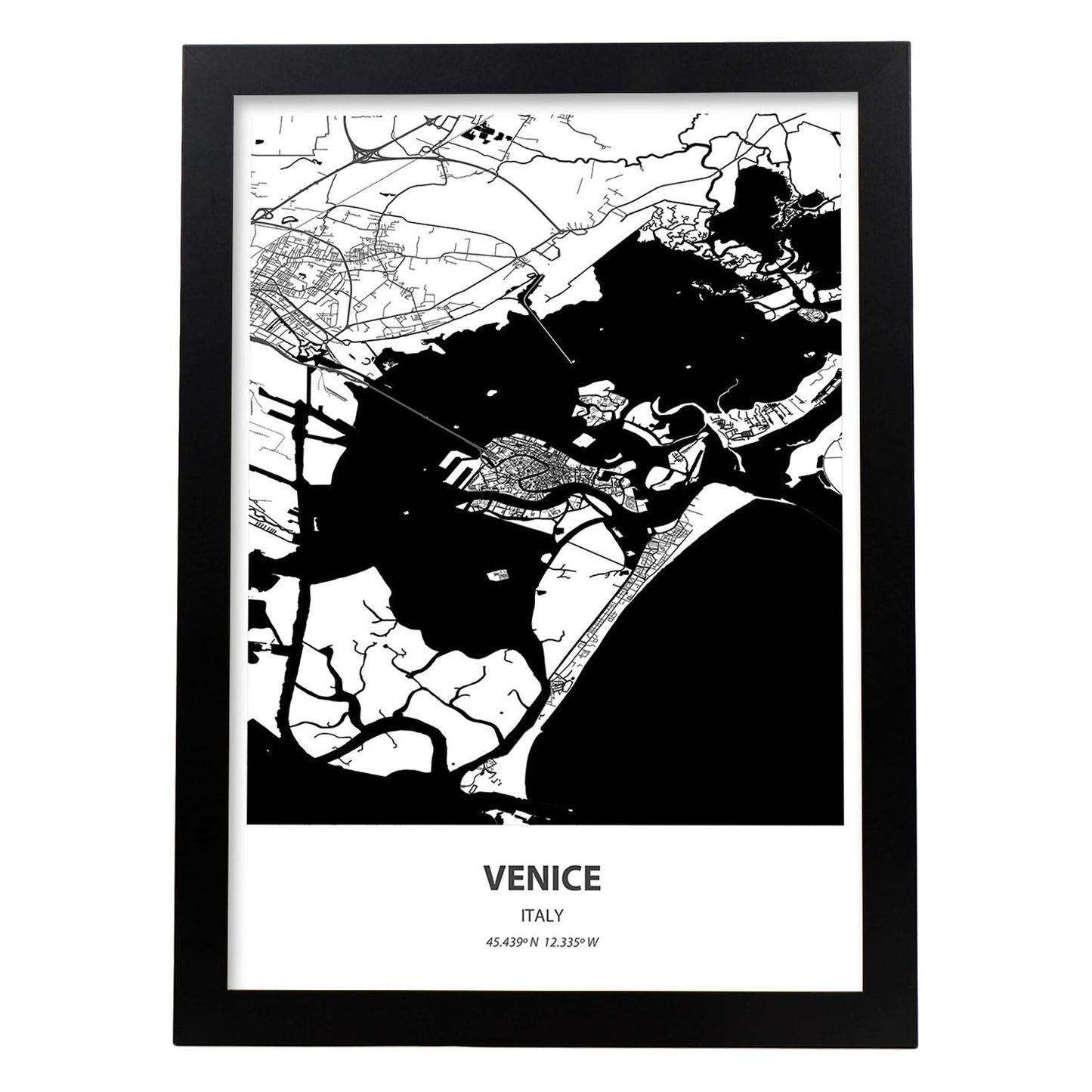 Poster con mapa de Venice - Italia. Láminas de ciudades de Italia con mares y ríos en color negro.-Artwork-Nacnic-A3-Marco Negro-Nacnic Estudio SL