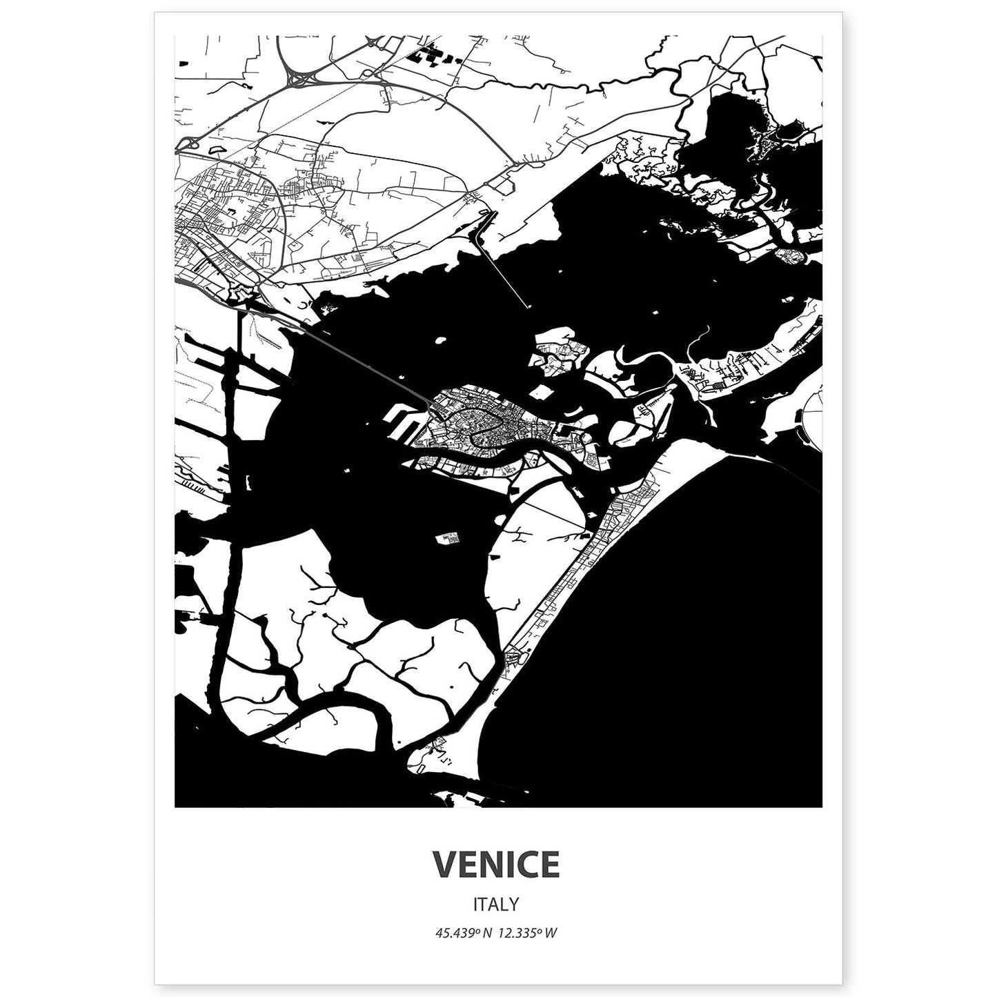 Poster con mapa de Venice - Italia. Láminas de ciudades de Italia con mares y ríos en color negro.-Artwork-Nacnic-A4-Sin marco-Nacnic Estudio SL