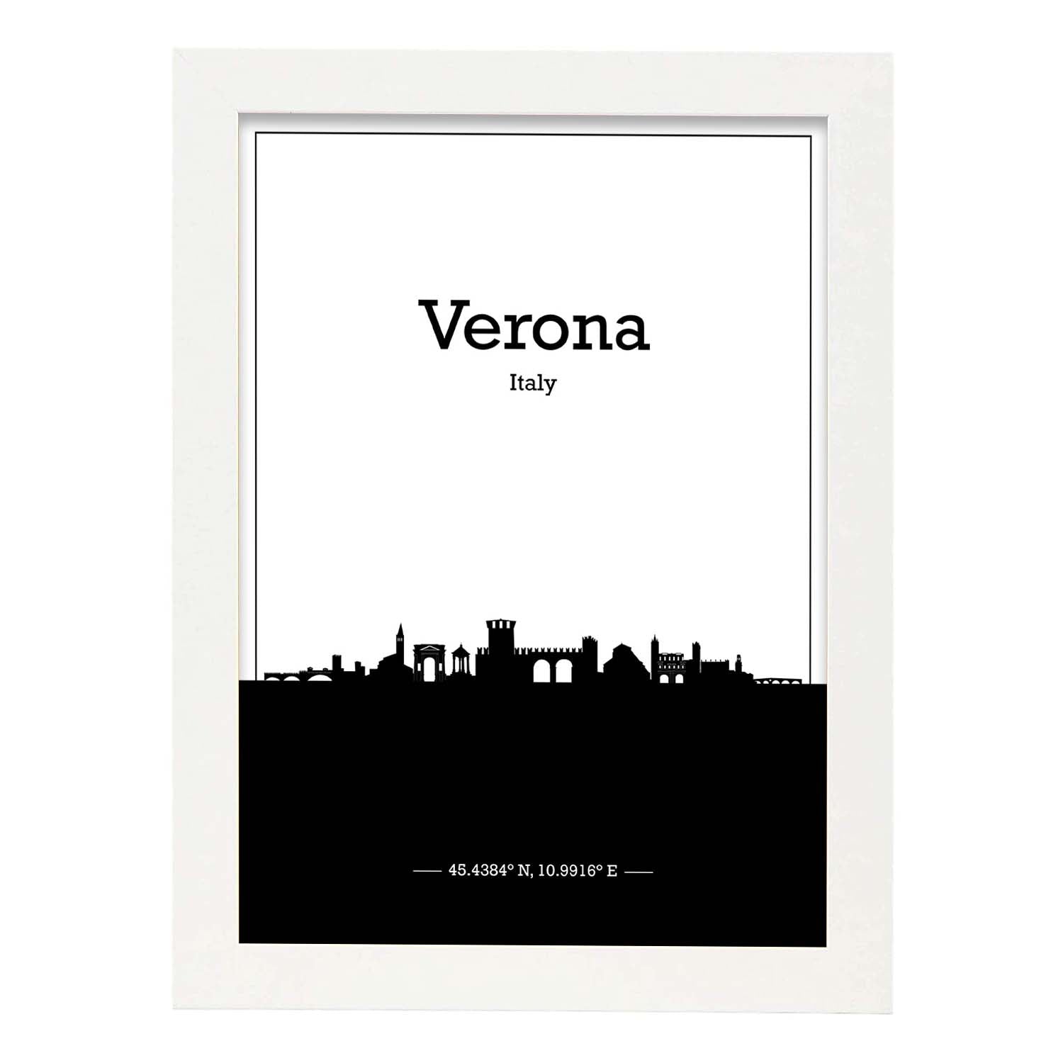 Poster con mapa de Verona - Italia. Láminas con Skyline de ciudades de Italia con sombra negra.-Artwork-Nacnic-A3-Marco Blanco-Nacnic Estudio SL