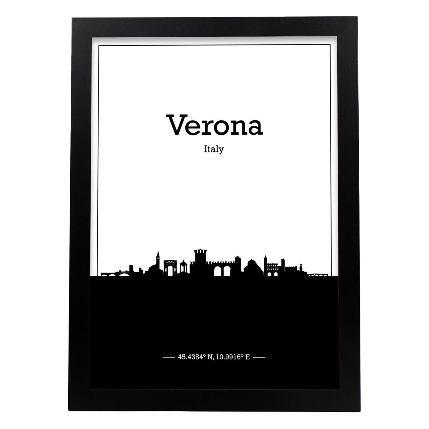 Poster con mapa de Verona - Italia. Láminas con Skyline de ciudades de Italia con sombra negra.-Artwork-Nacnic-A3-Marco Negro-Nacnic Estudio SL
