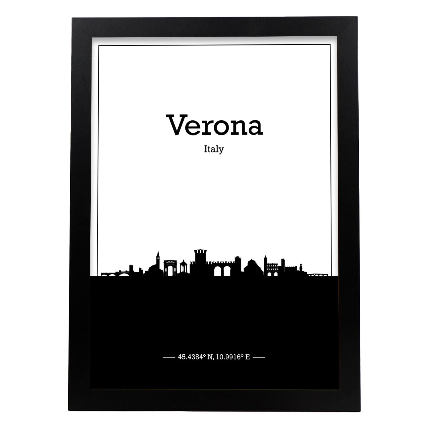 Poster con mapa de Verona - Italia. Láminas con Skyline de ciudades de Italia con sombra negra.-Artwork-Nacnic-A4-Marco Negro-Nacnic Estudio SL
